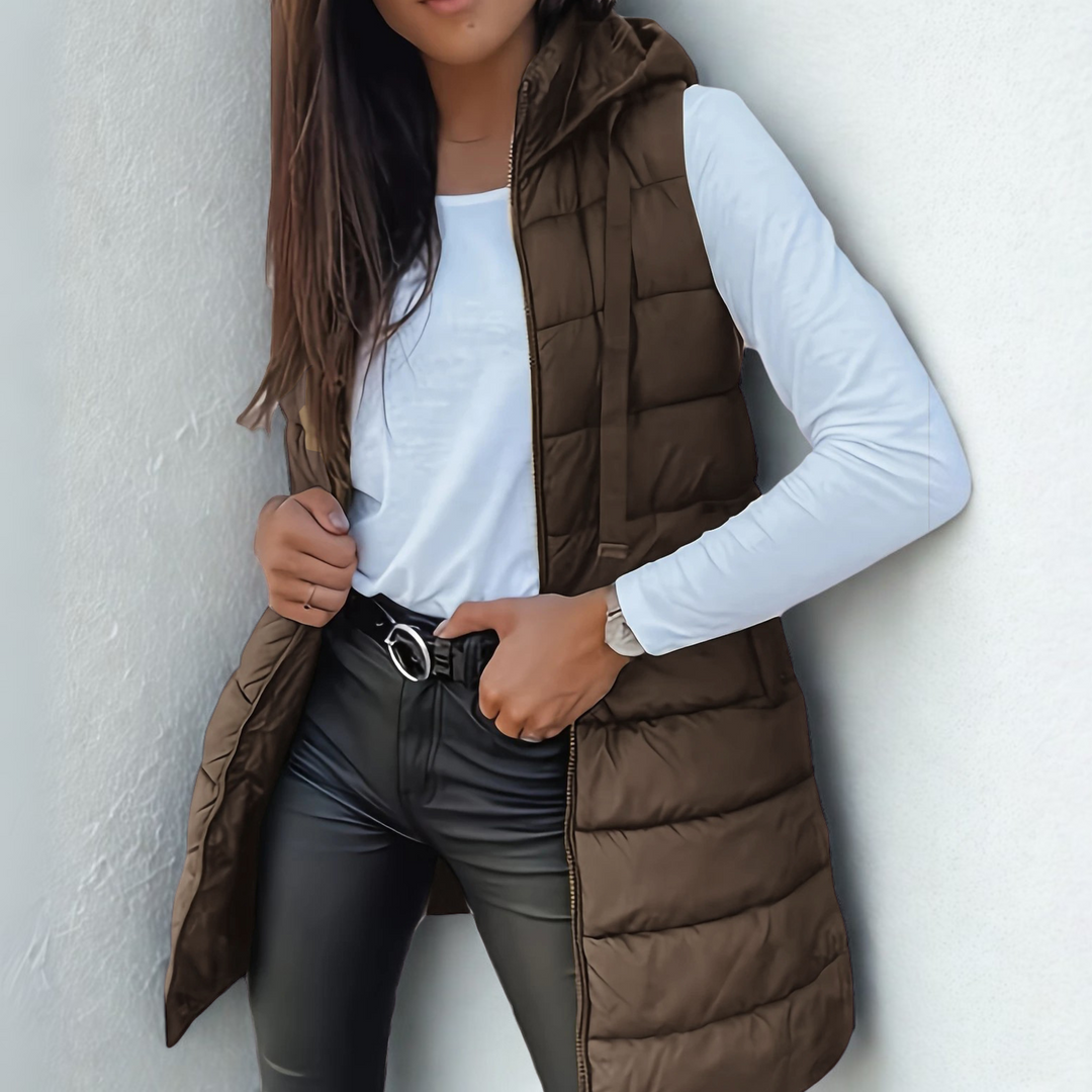 RAIN™ - Günlük Kolsuz Kapüşonlu Uzun Şişme Yelek