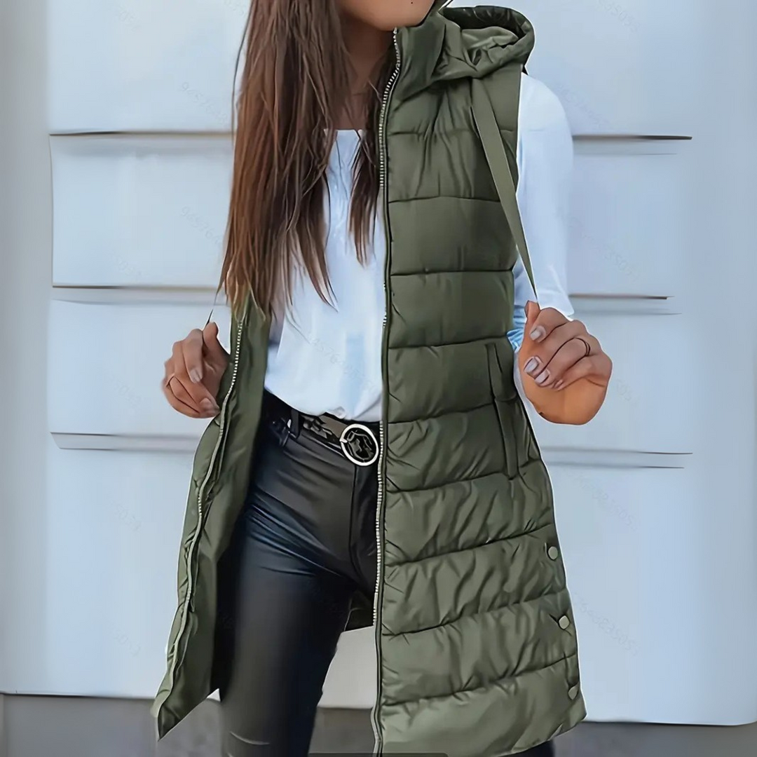 RAIN™ - Günlük Kolsuz Kapüşonlu Uzun Şişme Yelek