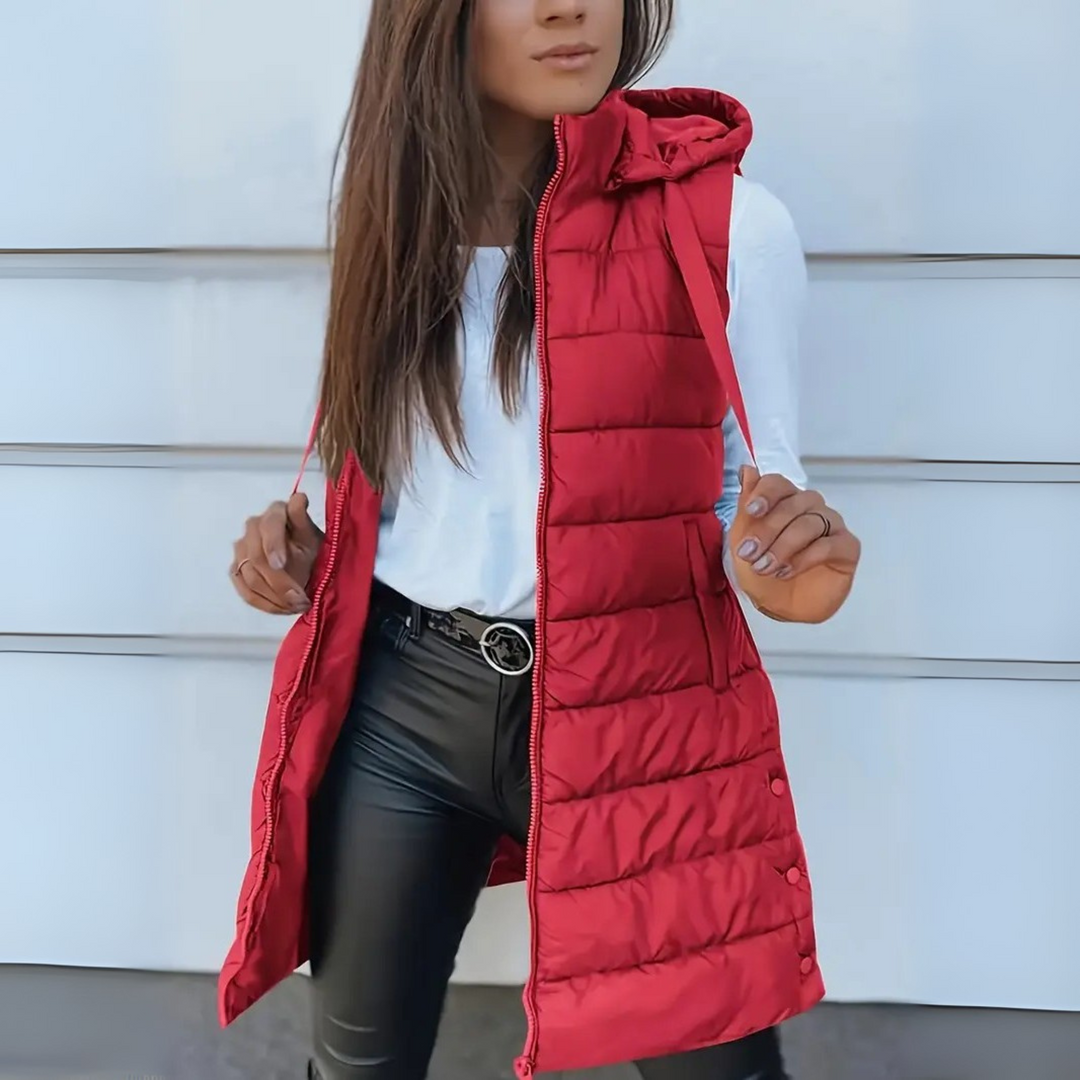 RAIN™ - Günlük Kolsuz Kapüşonlu Uzun Şişme Yelek
