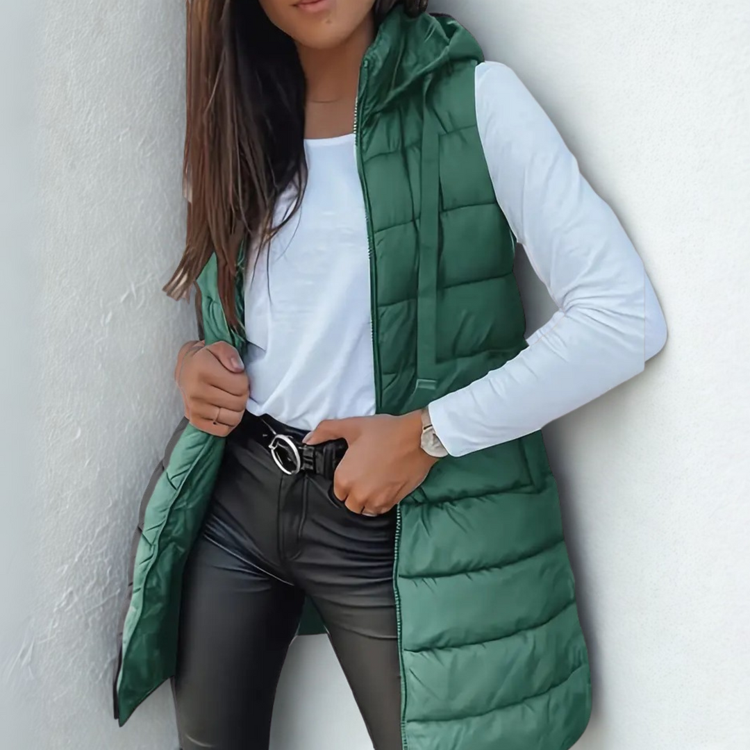 RAIN™ - Günlük Kolsuz Kapüşonlu Uzun Şişme Yelek